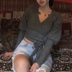 Tie up shirt top long sleeve